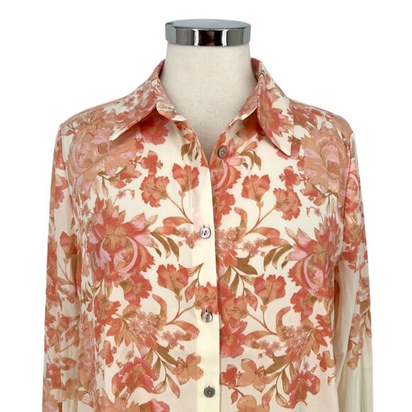 Rose + Olive Floral Button-Up Blouse Cream Pink Size Medium NWT - Picture 2 of 12